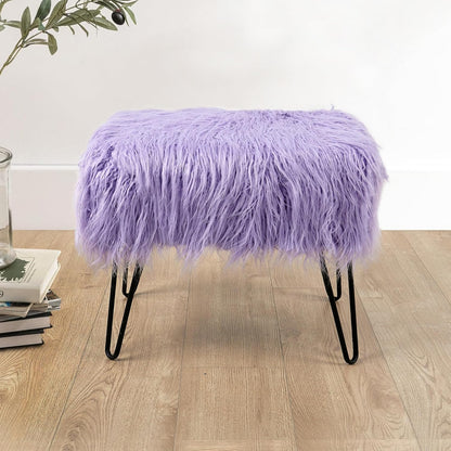 Home Soft Things Green Mongolian Faux Fur Ottoman, Desert Sage, 19'' x 13'' x 17'', Cozy Plush Fluffy Ottoman Foot Rest Stool for Living Room Bedroom Entryway Makeup Bench End of Bed Home Décor