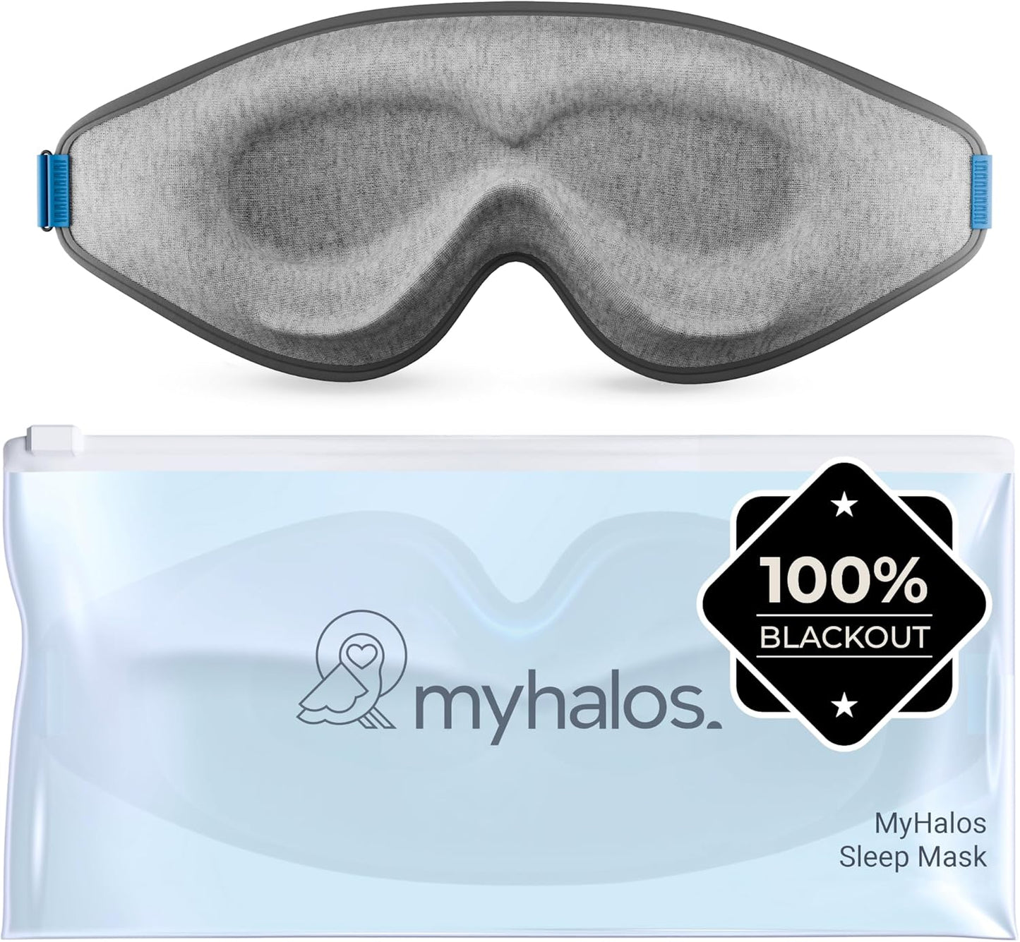 MyHalos® Sleep Mask – 3D Blackout Eye Mask for Women & Men, Side Sleepers, Zero Pressure Memory Foam Eyelash Friendly, Breathable,Award-Winning Sleep Aid for Travel (Black, 1 Count (Pack of 1)