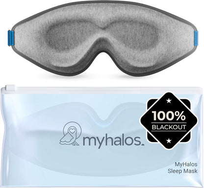 MyHalos® Sleep Mask – 3D Blackout Eye Mask for Women & Men, Side Sleepers, Zero Pressure Memory Foam Eyelash Friendly, Breathable,Award-Winning Sleep Aid for Travel (Black, 1 Count (Pack of 1)