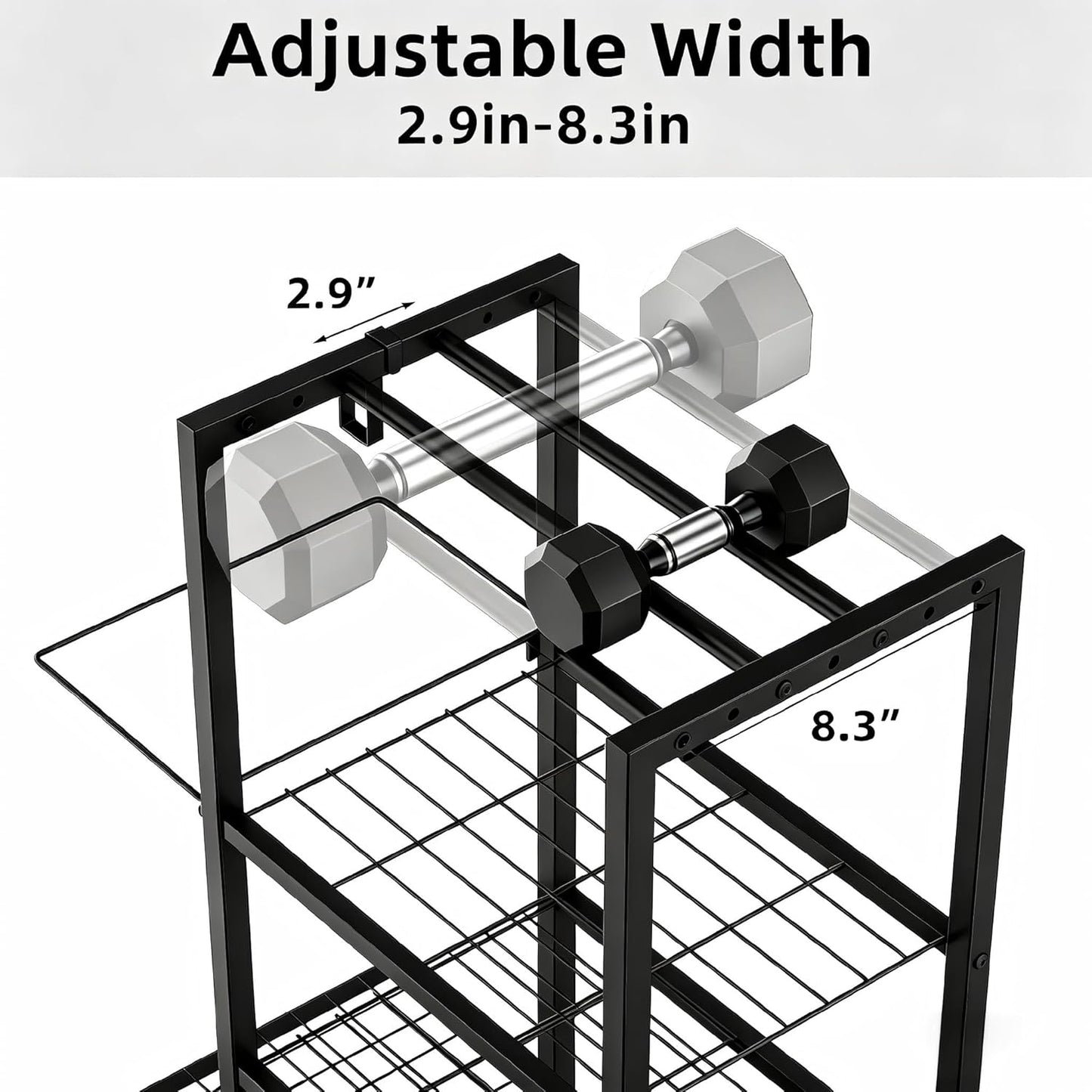 Home Gym Storage Rack 3-Tier Dumbbell Rack with Ball Holder & Side Basket Heavy Duty Vertical Workout Equipment Organizer for Yoga Mats Lockable Wheels