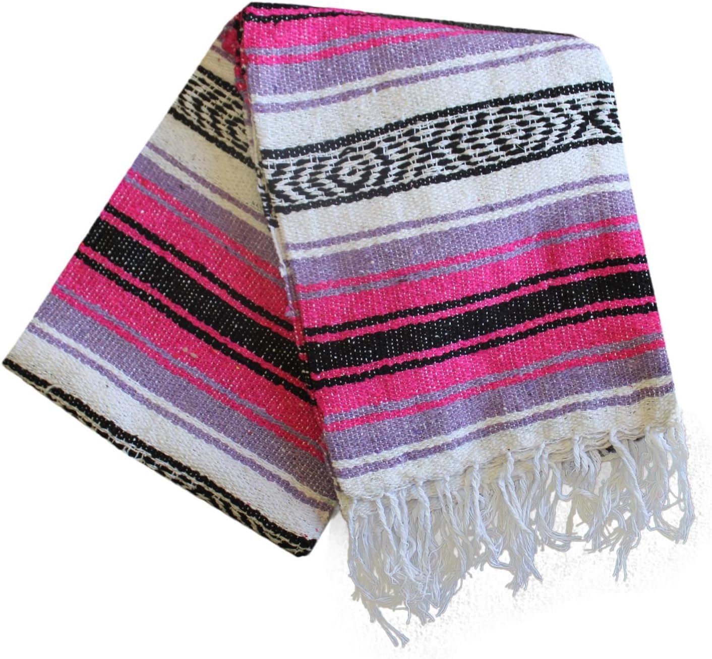 Del Mex Classic Mexican Blanket, Large Authentic Woven Falsa Throw (70"x50"), Artisan Southwest Décor for Beach, Yoga, Outdoors (Lavender)