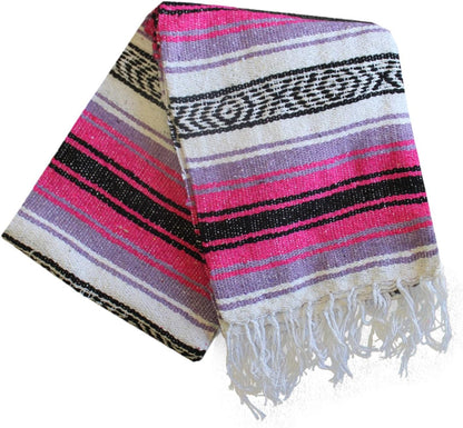 Del Mex Classic Mexican Blanket, Large Authentic Woven Falsa Throw (70"x50"), Artisan Southwest Décor for Beach, Yoga, Outdoors (Lavender)