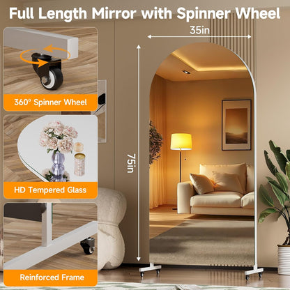 Hasipu 71" x 28" Arched Rolling Home Gym Mirror with Wheels, 360° Swivel Body Mirror with HD Tempered Glass, Large Floor Mirror for Yoga Room, Dance Studio, Bedroom & Home Gym