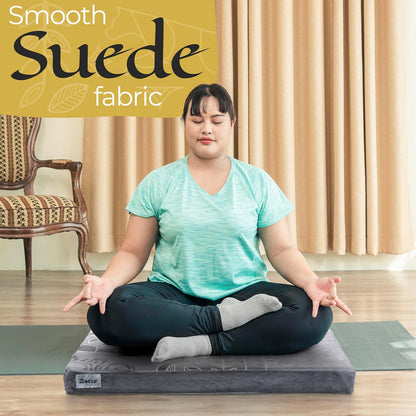 Zaveur Royal Court Meditation Mat With Velvet Cover - 24" x 24" Square Zabuton Thick Yoga Mat - Non Slip Exercise Mat for Home Workout - Thick Foam Exercise Floor Mat for Zafu or Bench
