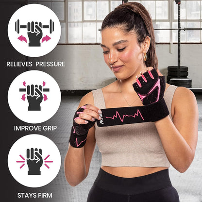 MhIL Workout Gloves for Women – Breathable Gym Gloves for Women with Palm Protection and Enhanced Grip – Padded Weight Lifting Glove for Womens with Wrist Wraps Support Weightlifting Exercise Cycling
