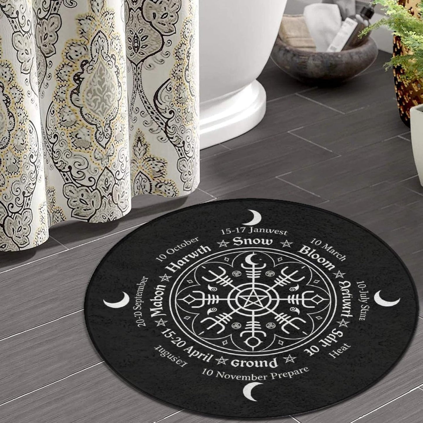 Soft Round Yoga Carpet, Large Home Decor Mat, Non-Slip Machine Washable Kitchen Office Circle Rug Compatible with Cool Norse Viking Vegvisir Runic Compass