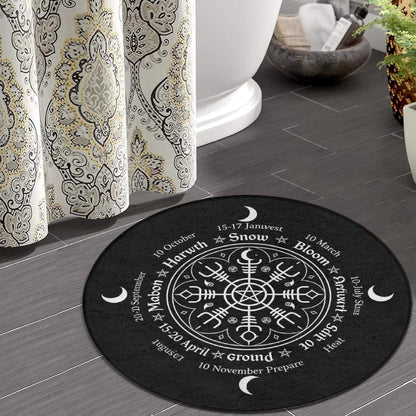 Soft Round Yoga Carpet, Large Home Decor Mat, Non-Slip Machine Washable Kitchen Office Circle Rug Compatible with Cool Norse Viking Vegvisir Runic Compass