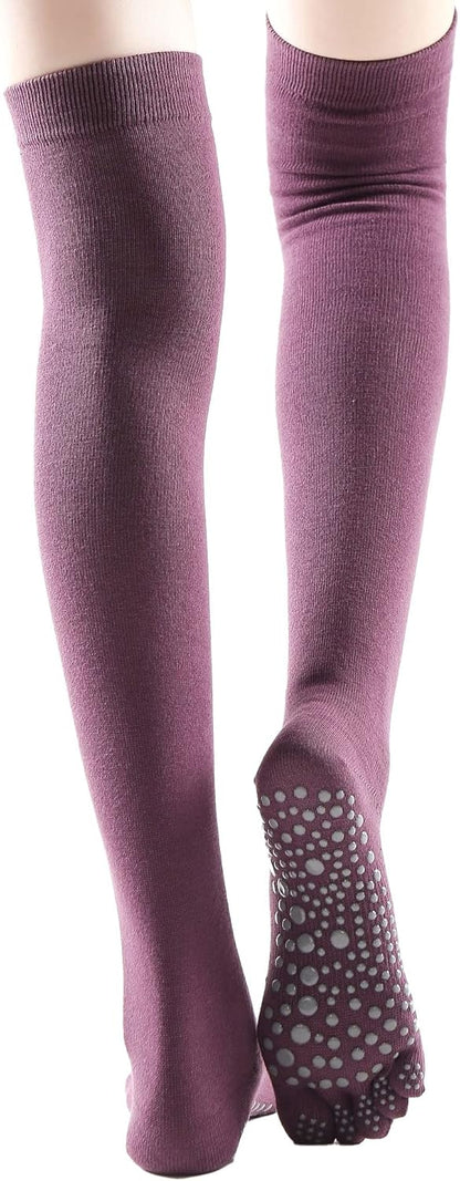 Verdancy Yoga Pilates Toe Socks - Toeless With Grips for Women, Non-Slip Cushioned Over Knee Thigh High