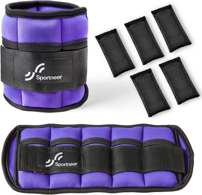 Sportneer Adjustable Ankle Weights Set - 1 Pair (2-10 lbs) Removable Sandbags for Women & Men, Comfortable Neoprene Leg Weights for Walking, Running, Pilates, Yoga, Home Workout & Physical Therapy