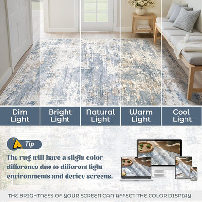 XLUEZ 8x10 Area Rugs for Living Room, Washable Modern Abstract Large Area Rug Neutral Soft Non Slip Kids Rug Stain Resistant Indoor Carpet for Bedroom Nursery Dining Children's Room(Blue, 8'x10')