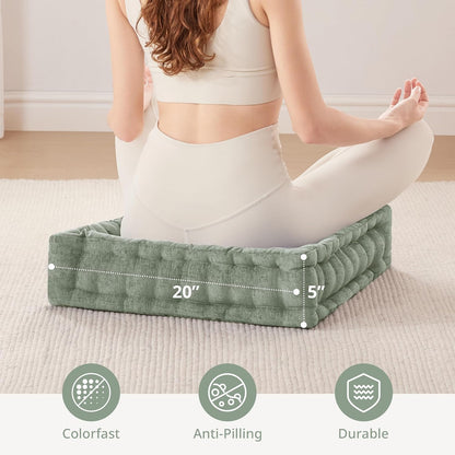 Intelligent Design Large Floor Pillow for Adults Yoga or Meditation Cushion with Handle, Floor Cushion for Board Games, Lustrous Chenille Tufted, Handsewn Scalloped Edge, Azza, 24" x 24" x 5" Yellow
