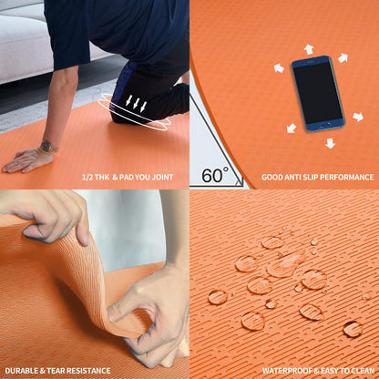 Hatha Yoga Large TPE Yoga Mat 6'x4'x1/2" Extra Thick Non-Slip Exercise Mat - for Yoga Pilates & Home Gym Workouts