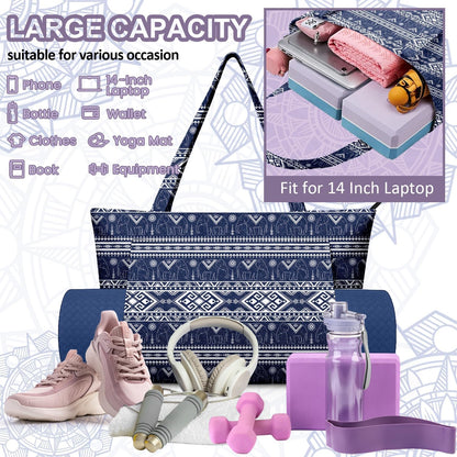 Yoga Bag for Women, Large Canvas Yoga Mat Tote Bag with Yoga Mat Carrier - Large Mat Pocket Fitness Tote for Pilates, Gym, Travel, Office & Beach