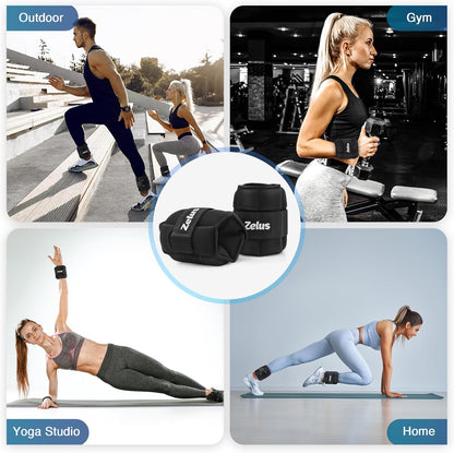 ZELUS 1 Pair Adjustable Ankle Weights, 2 4 6 8 10 lb Modularized Leg Weight Straps for Women Men, Weighted Ankle Weight Set with Removable Sandbags, 1-5 lb per Ankle Strap for Gym Yoga Jogging Walking