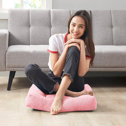 Meditation Floor Pillow Set of 2, Round Large Pillows Seating for Adults, Tufted Corduroy Cushion for Living Room Tatami, Beige 22 Inch