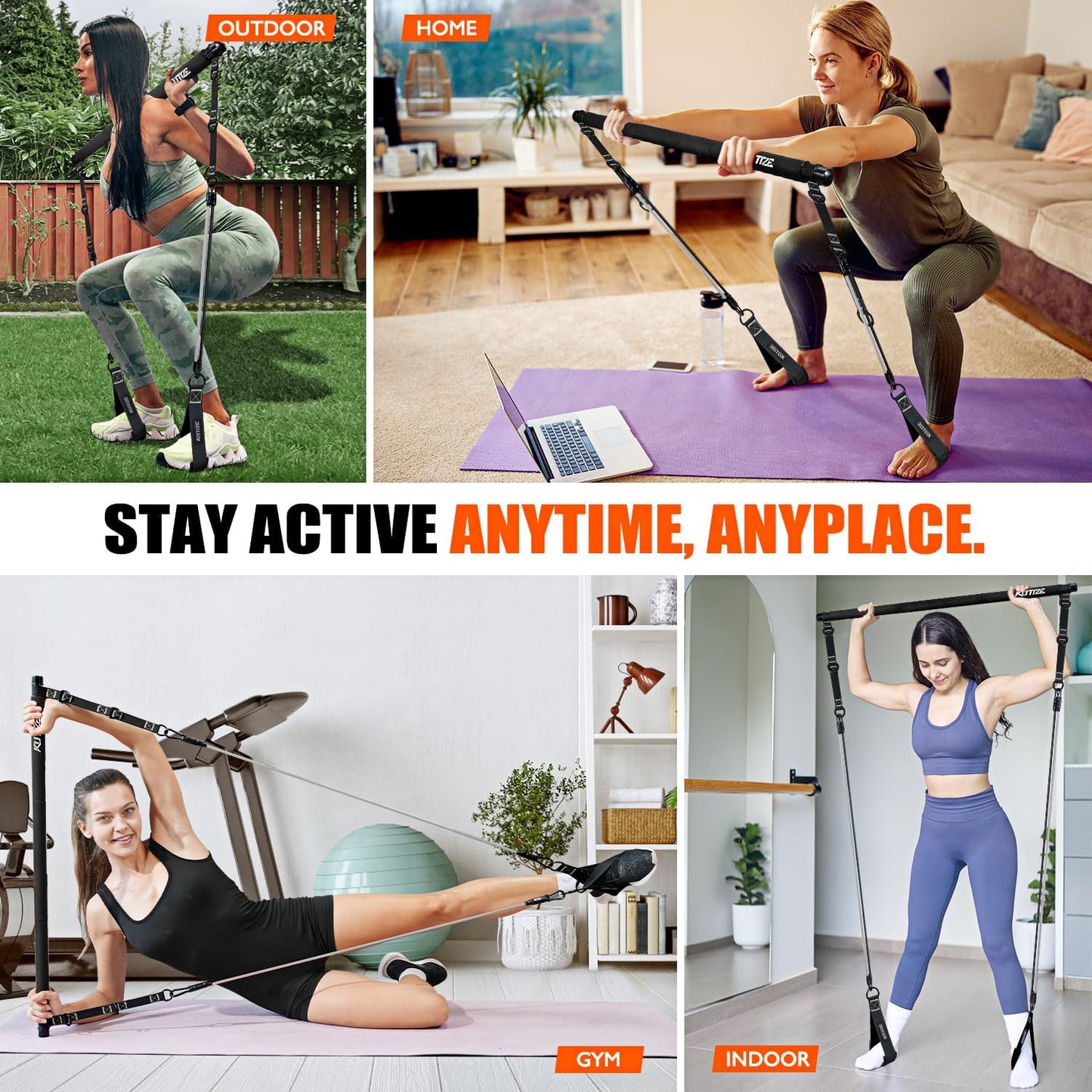 KUTIZE Pilates Bar Kit with Resistance Bands, Pilates Equipment, Multifunctional Pilates Bar for Women & Men, Pilates kit for Hip, Back, Arm, Full-Body Workouts, Home Gym Strength Training Equipment