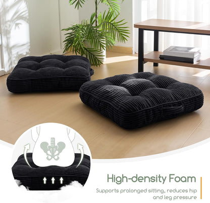 HIGOGOGO Floor Pillow Cushion for Adults, Meditation Cushion Pillow, Large Square Floor Sitting, Tufted Corduroy Cover, for Tatami Living Room or Yoga, 22x22 Inch, Dark Grey