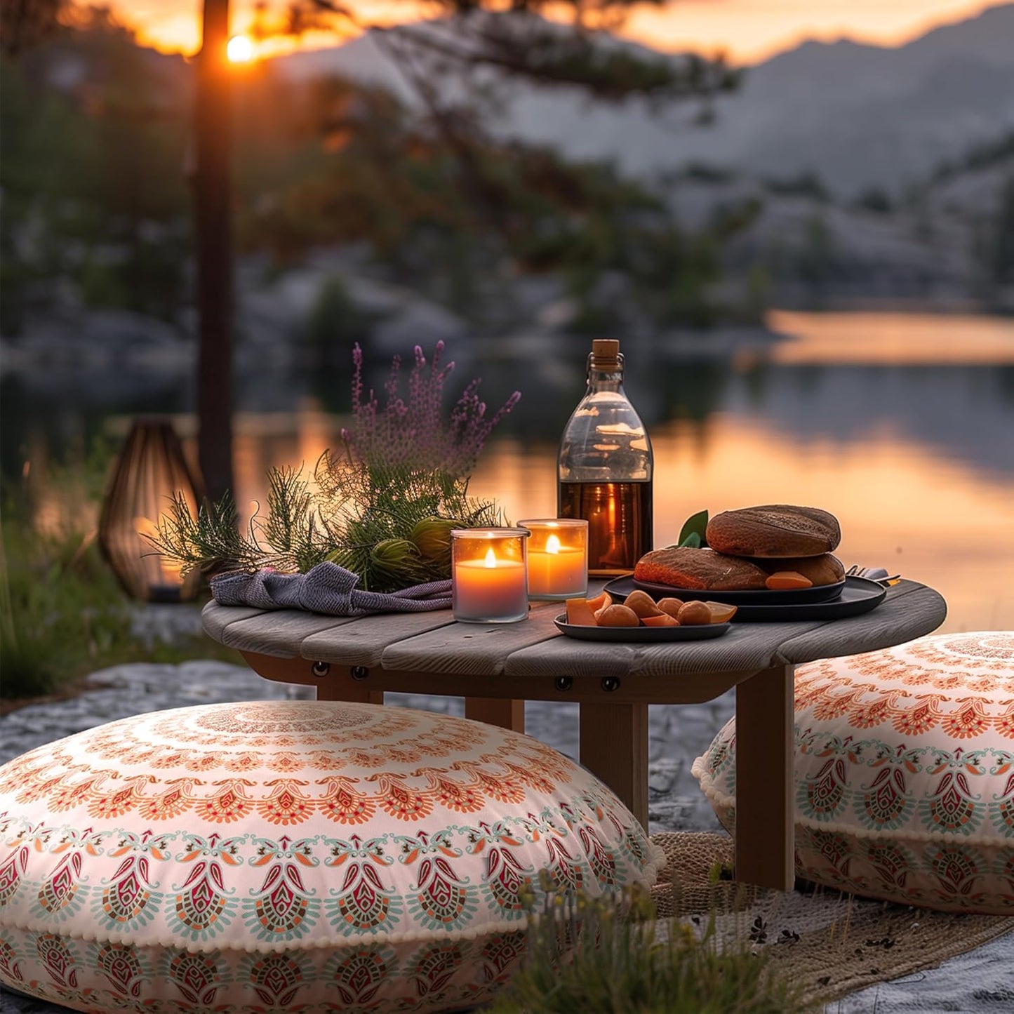 Codi Meditation Floor Pillow Set of 2, Round Large Pillows Seating for Adults, Bohemian Mandala Circle Cushion for Outdoor Fireplace Yoga Living Room, 32 Inch, Memory Foam Added, Purple Orchid NEW