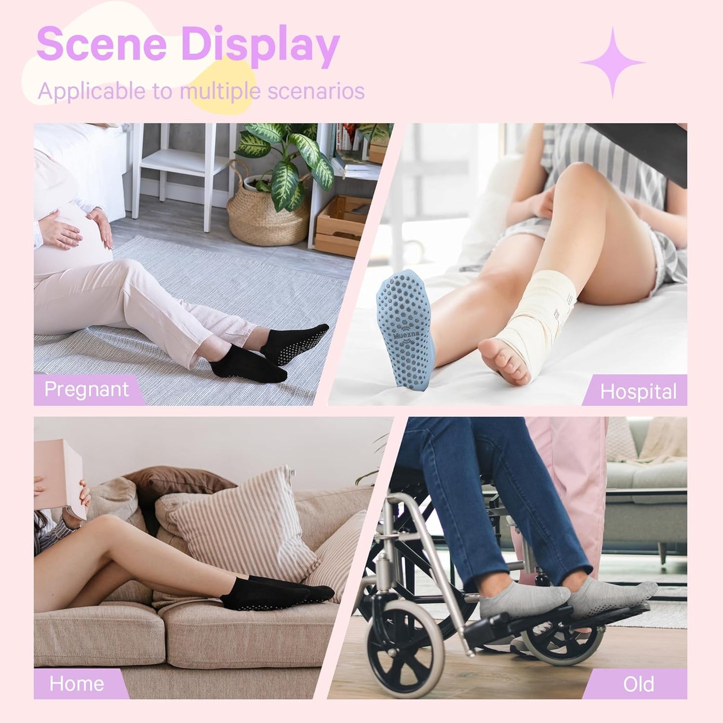Muezna 6 Pairs Pilates Grip Socks for Women, Non Slip Yoga Socks with Grips, Grippy Socks for Barre, and Hospital