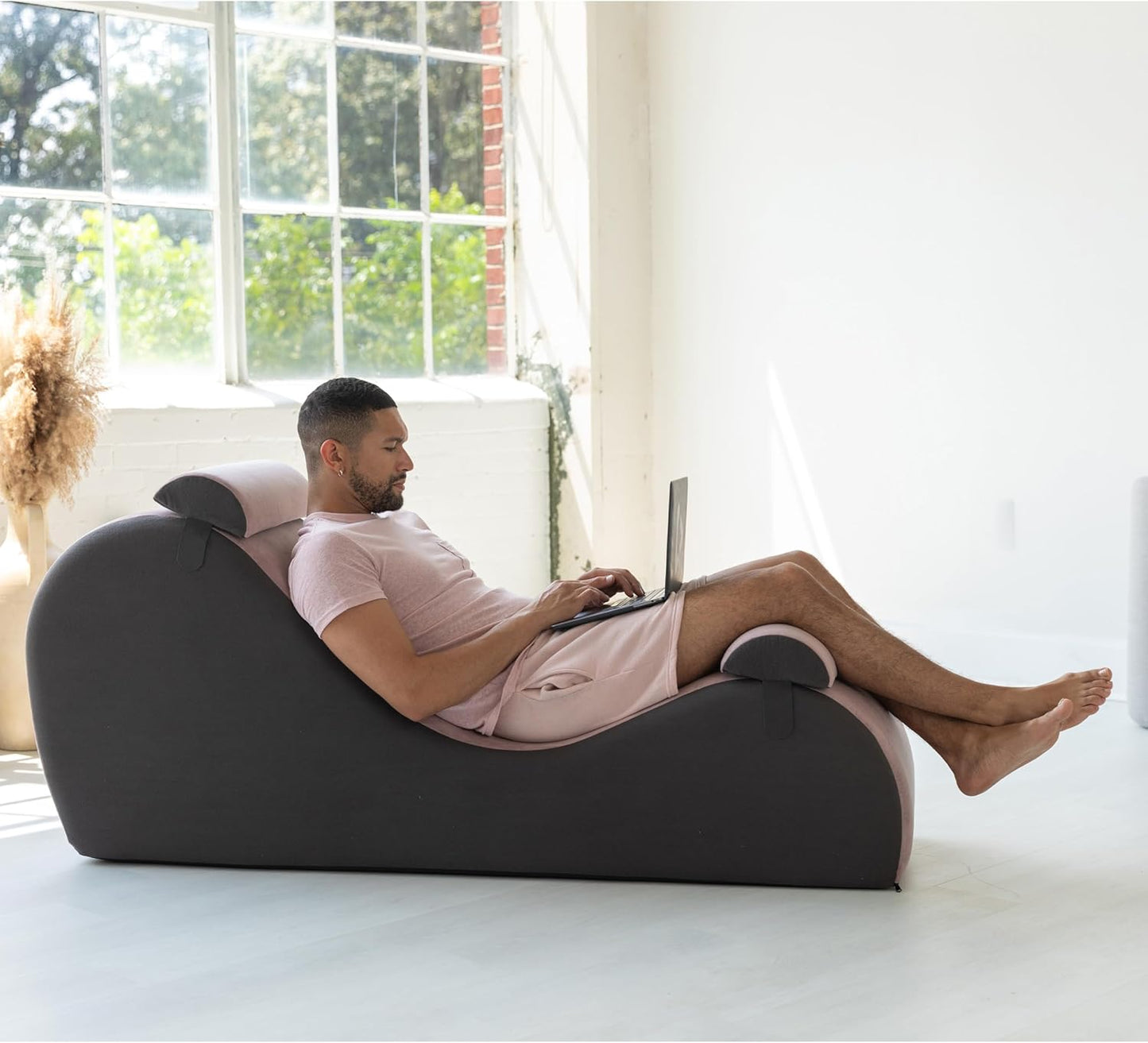 Avana Chakra Yoga Chaise - 2 Adjustable Headrests & Handles with Adjustable Straps, Micro-Velvet/Microloop, Grey & Grey