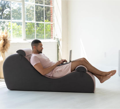 Avana Chakra Yoga Chaise - 2 Adjustable Headrests & Handles with Adjustable Straps, Micro-Velvet/Microloop, Grey & Grey