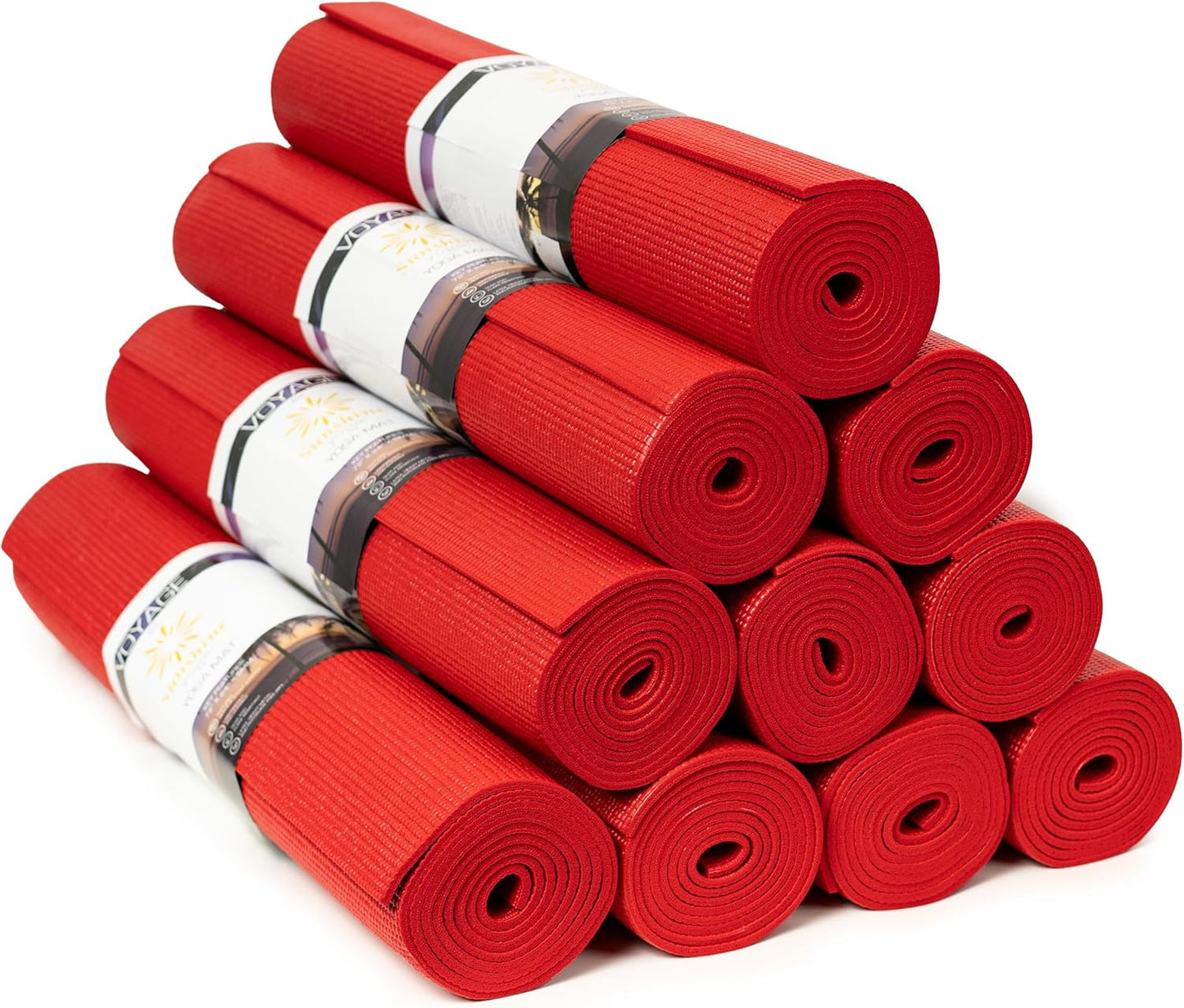 Voyage Yoga Mat, 10 Pack, 72" x 24" Professional Studio and Gym Bulk Yoga Mats, 5mm Thick, Durable, Anti-Tear, Non Slip Fitness and Exercise Mats