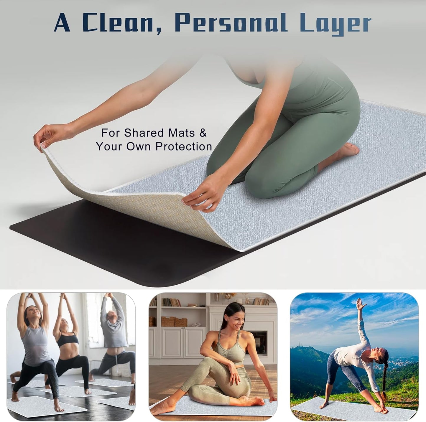 Hot Yoga Towel Non-Slip, 2 Pack Thick & Soft Yoga Mat Towel, Sweat Absorbent, with Grip Dot, 72" x 27", Yoga Towel for Hot Yoga, Pilates, Fitness and Gym Workouts, Light Pink