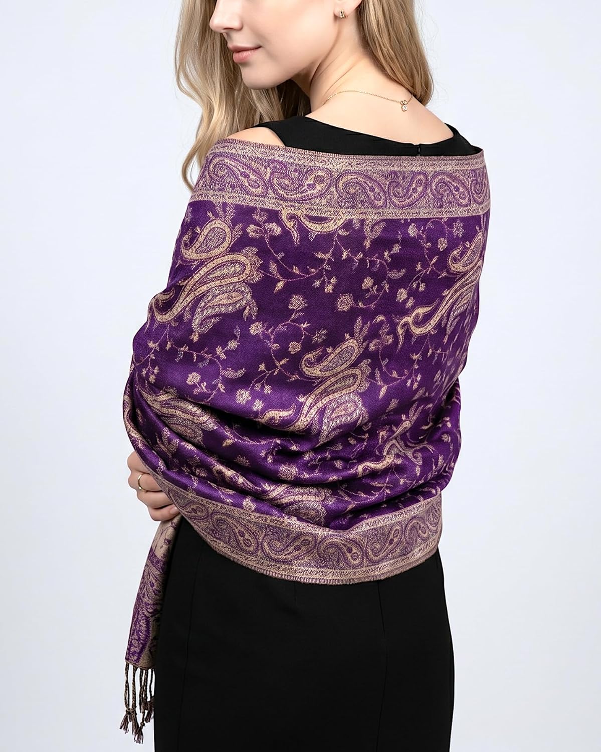 Achillea Reversible Paisley Pashmina Rave Scarf – Exotic Indian Shawls and Wraps for Evening Dresses, Festivals, All Seasons - Colors B