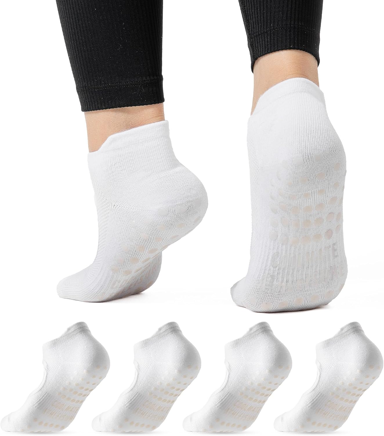 COOLMATE Pilates Socks with Grips for Women, Yoga Socks, Crew Non Slip Women for Barre, Pilates Gifts for Women - Colors A