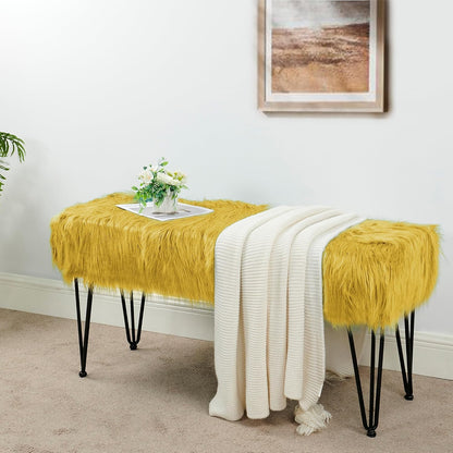 Home Soft Things Green Mongolian Faux Fur Ottoman, Desert Sage, 19'' x 13'' x 17'', Cozy Plush Fluffy Ottoman Foot Rest Stool for Living Room Bedroom Entryway Makeup Bench End of Bed Home Décor