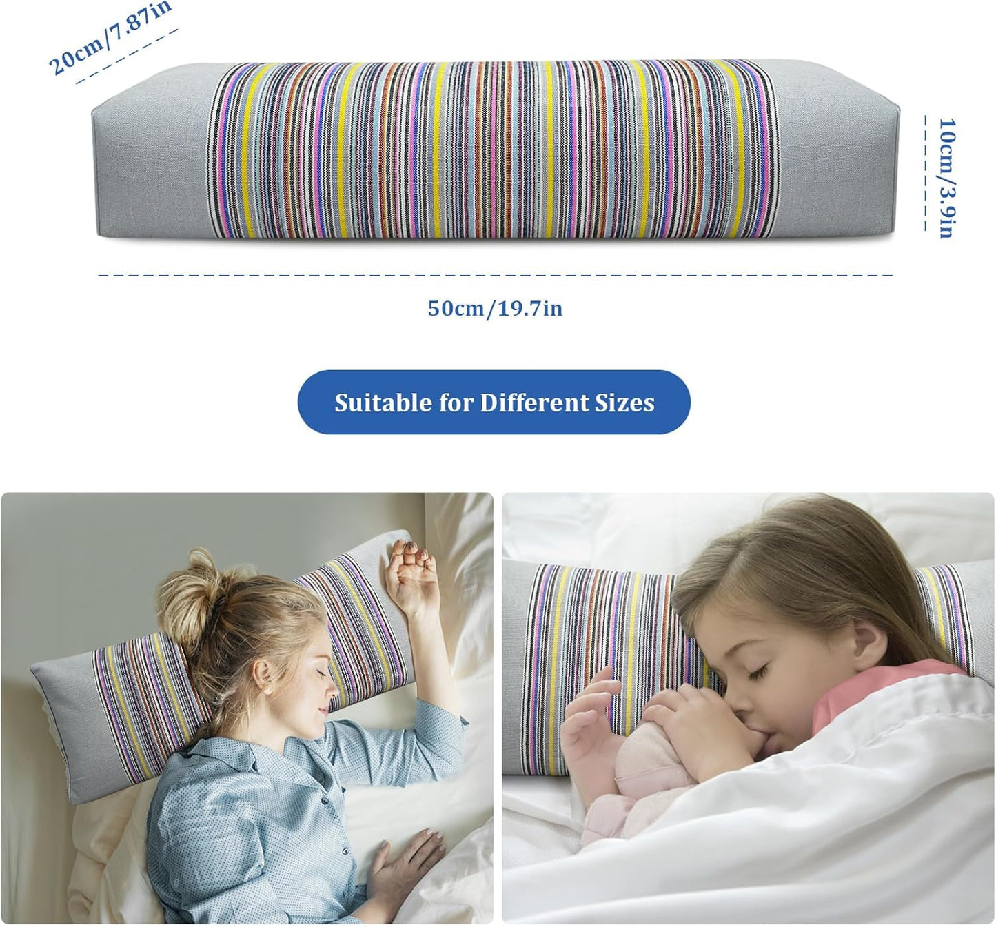 Adjustable Buckwheat Hull Pillow for Neck Pain Relief (21x8x4in) Natural Cooling Cervical Support Organic Pillow for Side & Back Sleepers with Night Sweats (Grey)