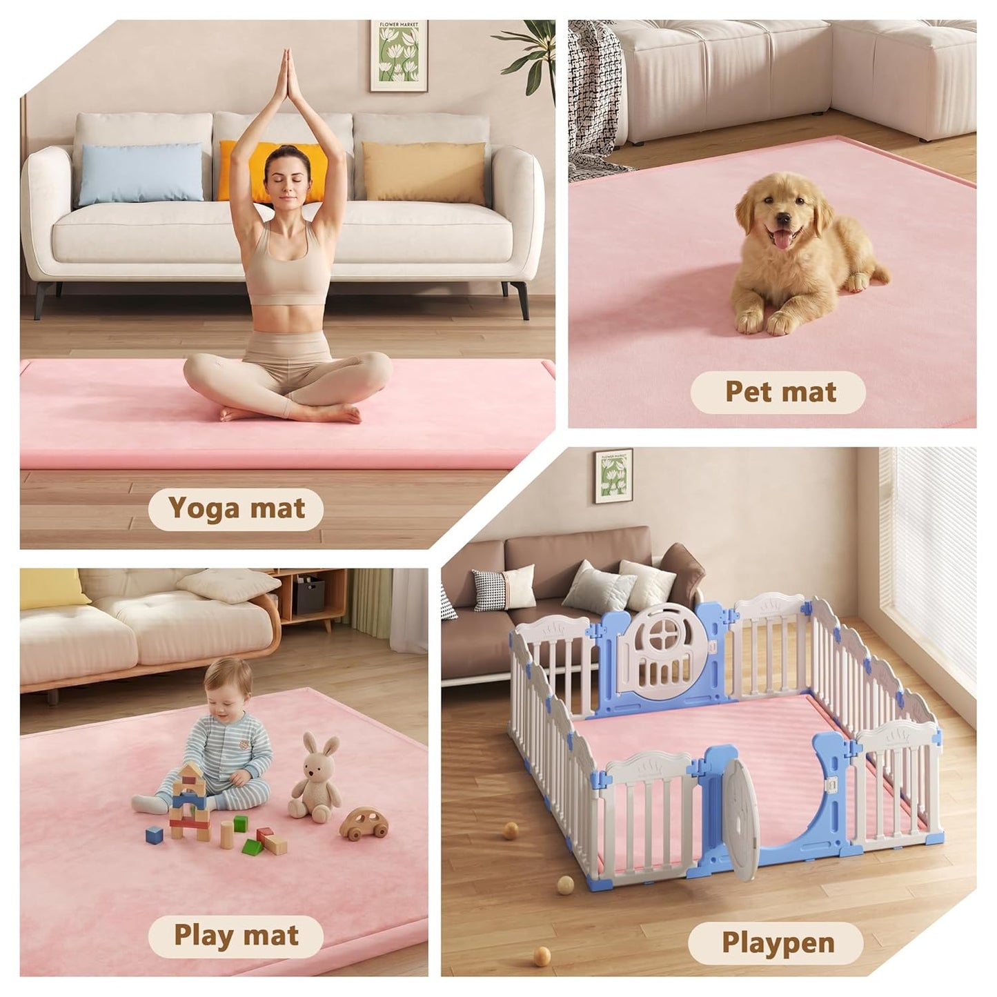 Baby Play Mat for Floor, 1.3'' Thick Memory Foam Tummy Time Mat - Super Soft Coral Velvet Nursery Rug with Non-Slip Backing, Crawling Rug for Toddlers/Infants, Yoga & Tatami Use, Oatmeal, 79''x 118''
