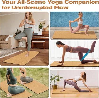 LILXIU Foldable Cork Yoga Mat 72 * 24 in 4 mm Thick Sweat Resistant with Rubber Base Hot Yoga Mat with Storage Bag Lightweight Grip Mats for Travel and Pilates Fitness Home Workouts