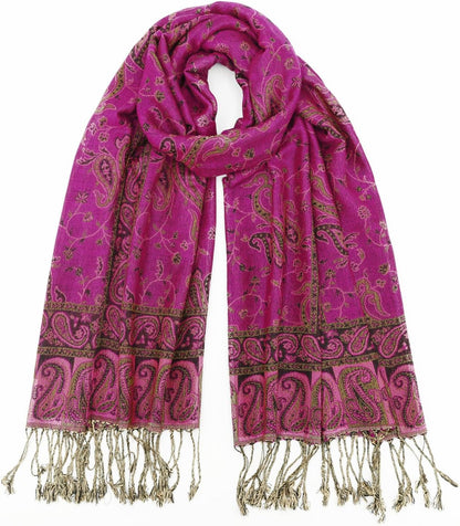 Ciormis Two Tone Silky Paisley Pashmina Shawl Scarf,Soft Women's Rave Jacquard Pashminas Wrap Scarves