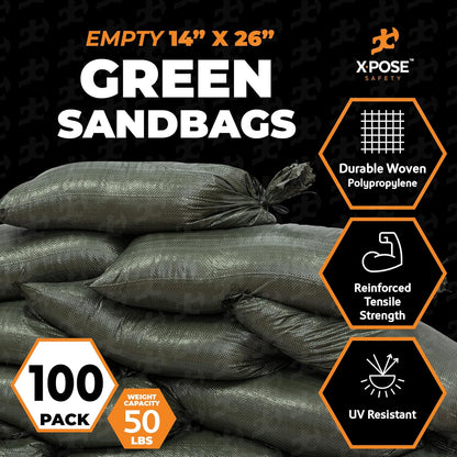 Xpose Safety Heavy Duty Sand Bags with Tie Strings – Empty Woven Polypropylene Sandbags for Hurricane Flood Protection, 50 lb Capacity, 14" x 26", White, Pack of 10