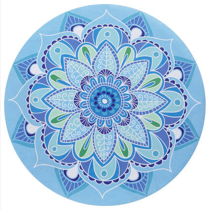 Navaris Round Yoga Mat - Compact Meditation Mat with Unique Pattern - For Yoga Skipping Pilates & Headstands - Includes Zipper Pouch - Small Jump Rope Mats Outdoor - Lotus