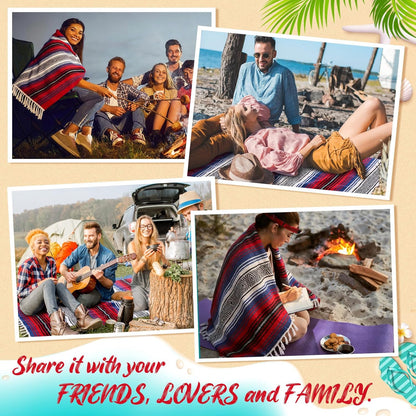 Oudain Mexican Blanket Woven Authentic Cotton Falsa Throw 45 x 70 Inch – Authentic Baja Serape Saddle Blanket Outdoor for Restorative Yoga, Beach, Picnic, Couch, Car Travel(Coastal Calm)