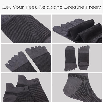 VWELL Cotton Toe Socks Five Finger Socks No Show Crew Athletic Running Socks 4 Pairs,Size 7-11