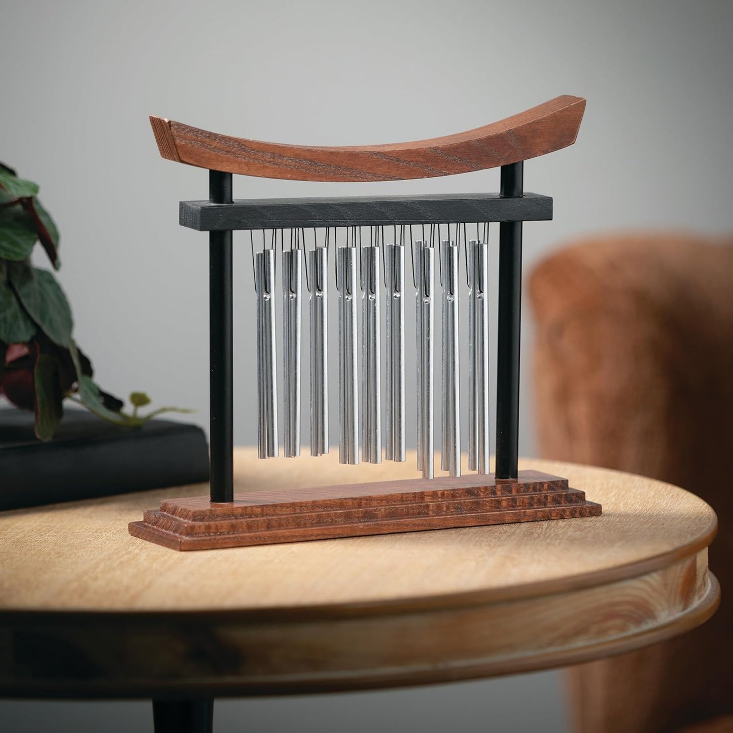 Woodstock Wind Chimes Tranquility Table Chime -Silver Aluminum Solid Rods, Small 9 - Inch Tall, Bell Percussion Instrument for Meditation, Yoga, Classrooms, Offices, Great for Awareness, Relaxation.