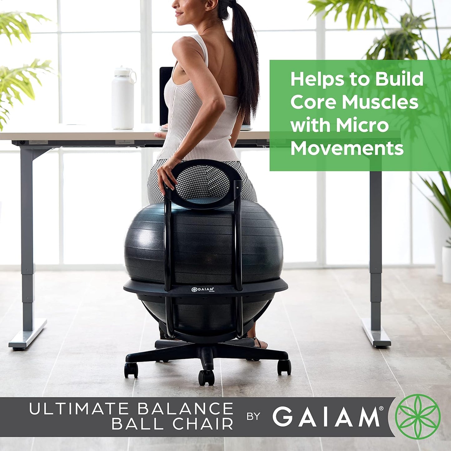 Gaiam 610-6002RTL Balance Ball Chair - Classic Yoga Ball Chair with 52cm Stability Ball, Pump & Exercise Guide for Home or Office, Black