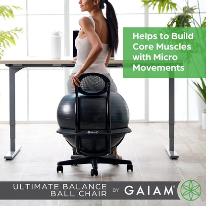 Gaiam 610-6002RTL Balance Ball Chair - Classic Yoga Ball Chair with 52cm Stability Ball, Pump & Exercise Guide for Home or Office, Black