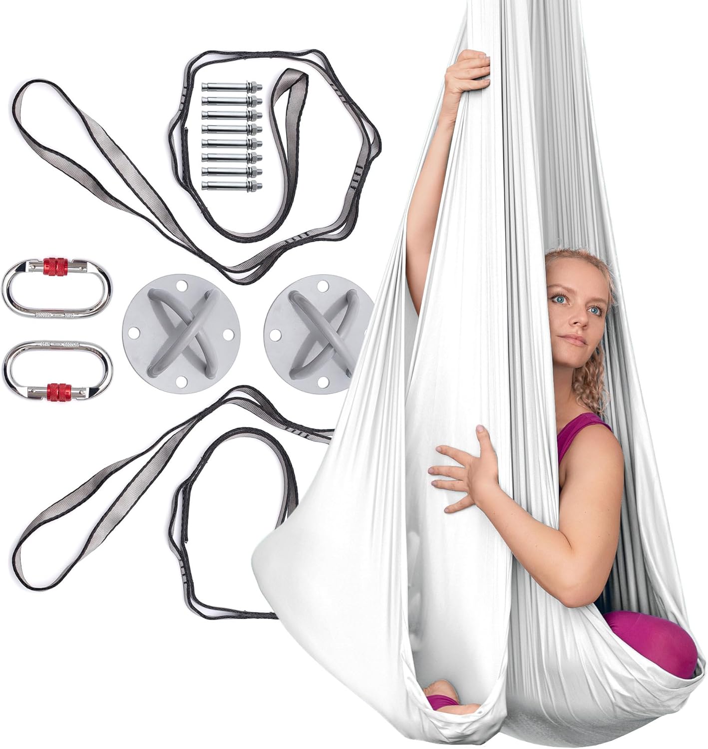 AyuHome Aerial Silks Kit for Home - Premium Yoga Swing for Kids and Adults with 660 lbs Capacity - Versatile Aerial Yoga Hammock for Gymnastics Training
