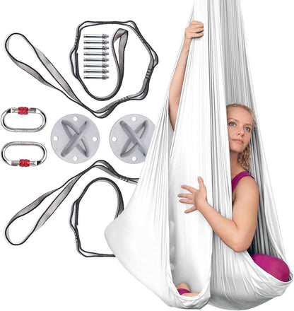 AyuHome Aerial Silks Kit for Home - Premium Yoga Swing for Kids and Adults with 660 lbs Capacity - Versatile Aerial Yoga Hammock for Gymnastics Training