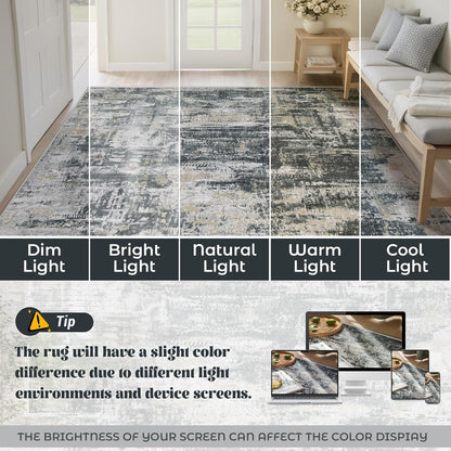 XLUEZ 8x10 Area Rugs for Living Room, Washable Modern Abstract Large Area Rug Neutral Soft Non Slip Kids Rug Stain Resistant Indoor Carpet for Bedroom Nursery Dining Children's Room(Blue, 8'x10')