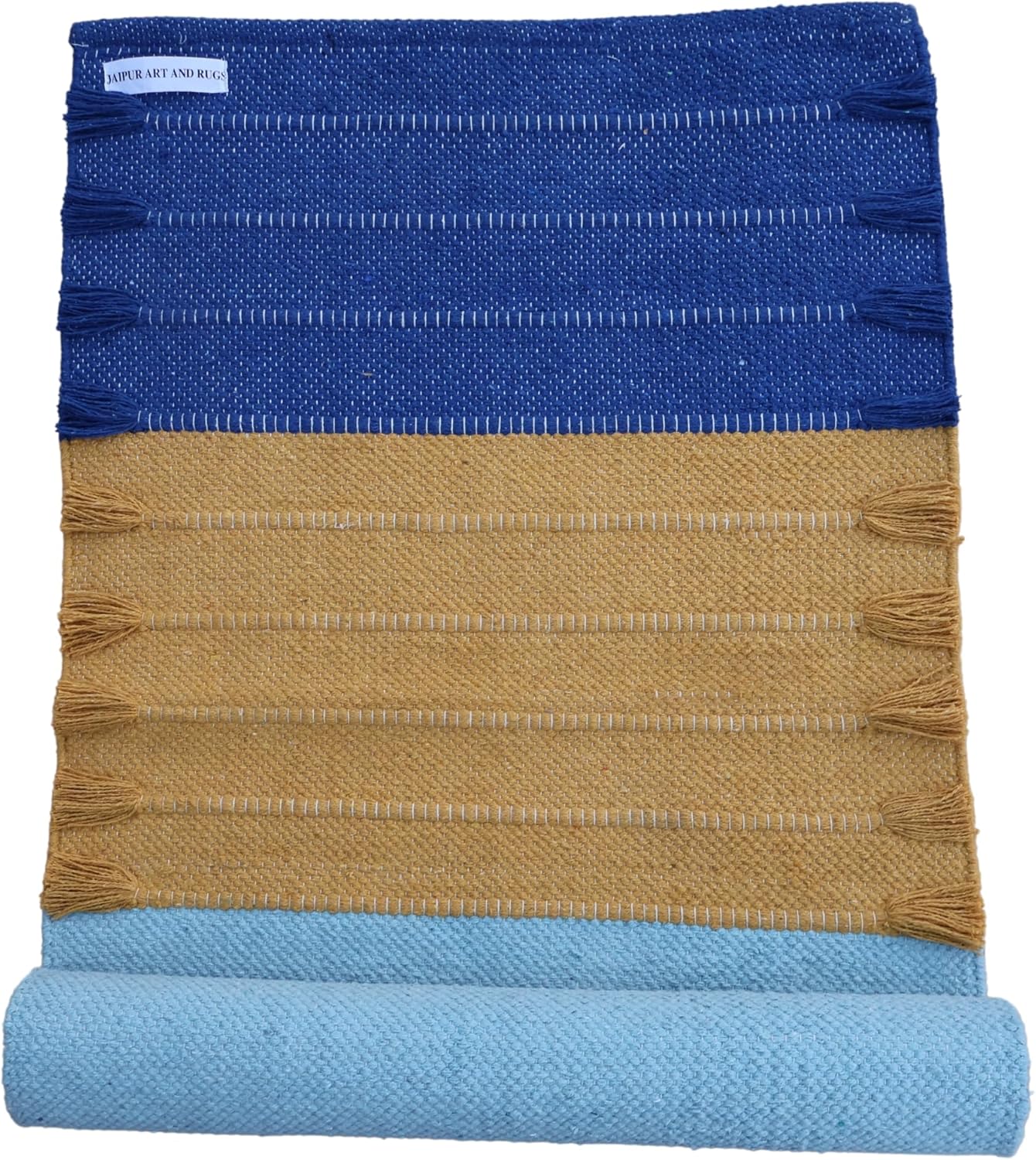 Jaipur art & Rugs Cotton Yoga Mat - Eco-Friendly Hand-Woven Rug - Non Slip & Thick (24”x72”x5mm) for Everyday Fitness at Home - Comfortable Extra-Long