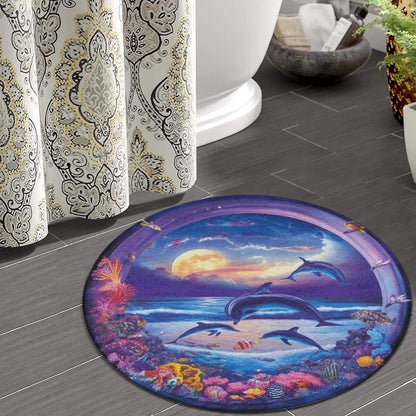 Room Sofa Yoga Soft Round Carpet, Home Decor Non Slip Kitchen Office Circle Rug, Machine Washable Modern Round Area Rug Beach Turtles, 60inch