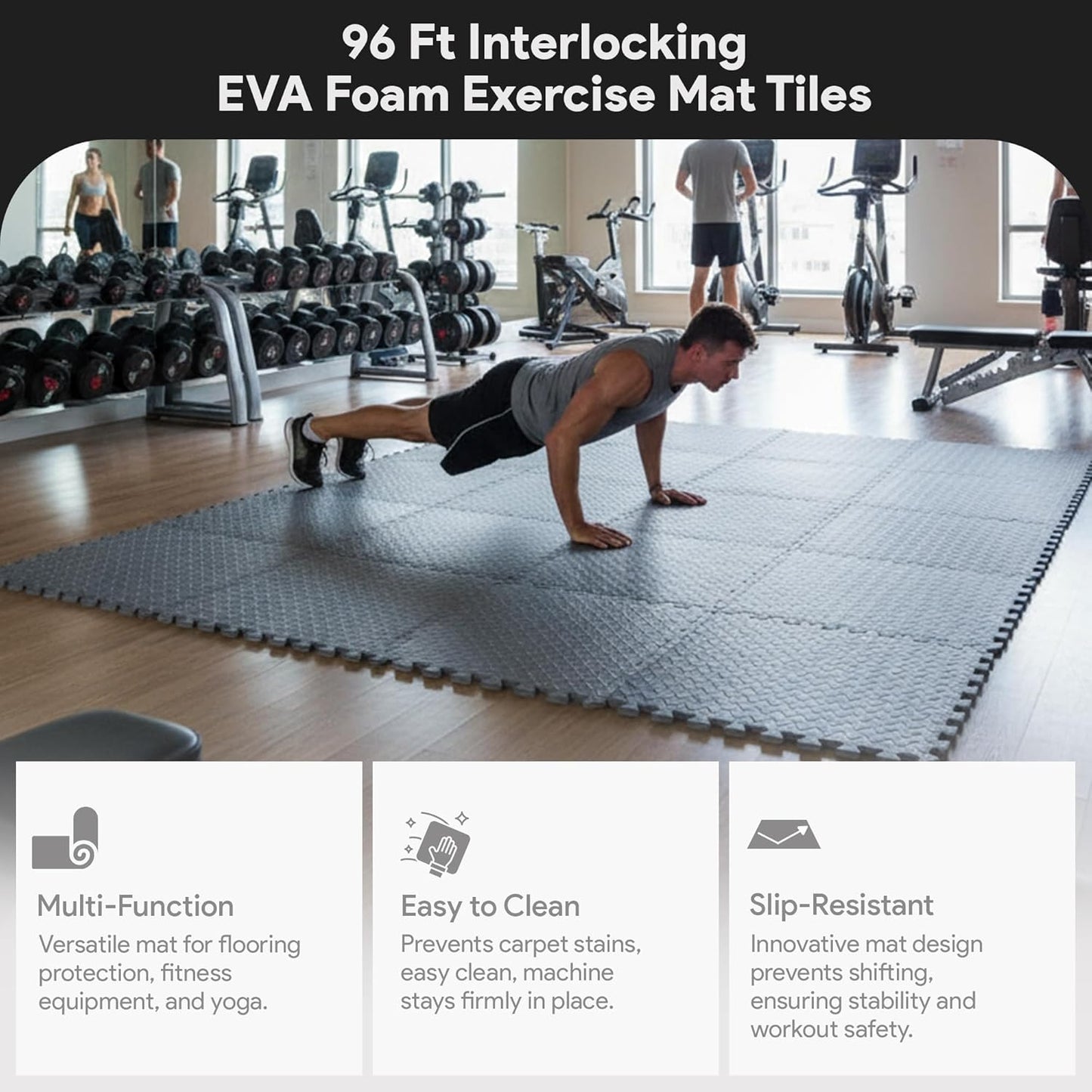 BalanceFrom Puzzle Exercise Mat 1" Thick, EVA Interlocking Foam Floor Tiles for Home Gym, Mat for Home Workout Equipment, Floor Padding for Kids, Black, 24 in x 24 in x 1 in, 24 Sq Ft - 6 Tiles