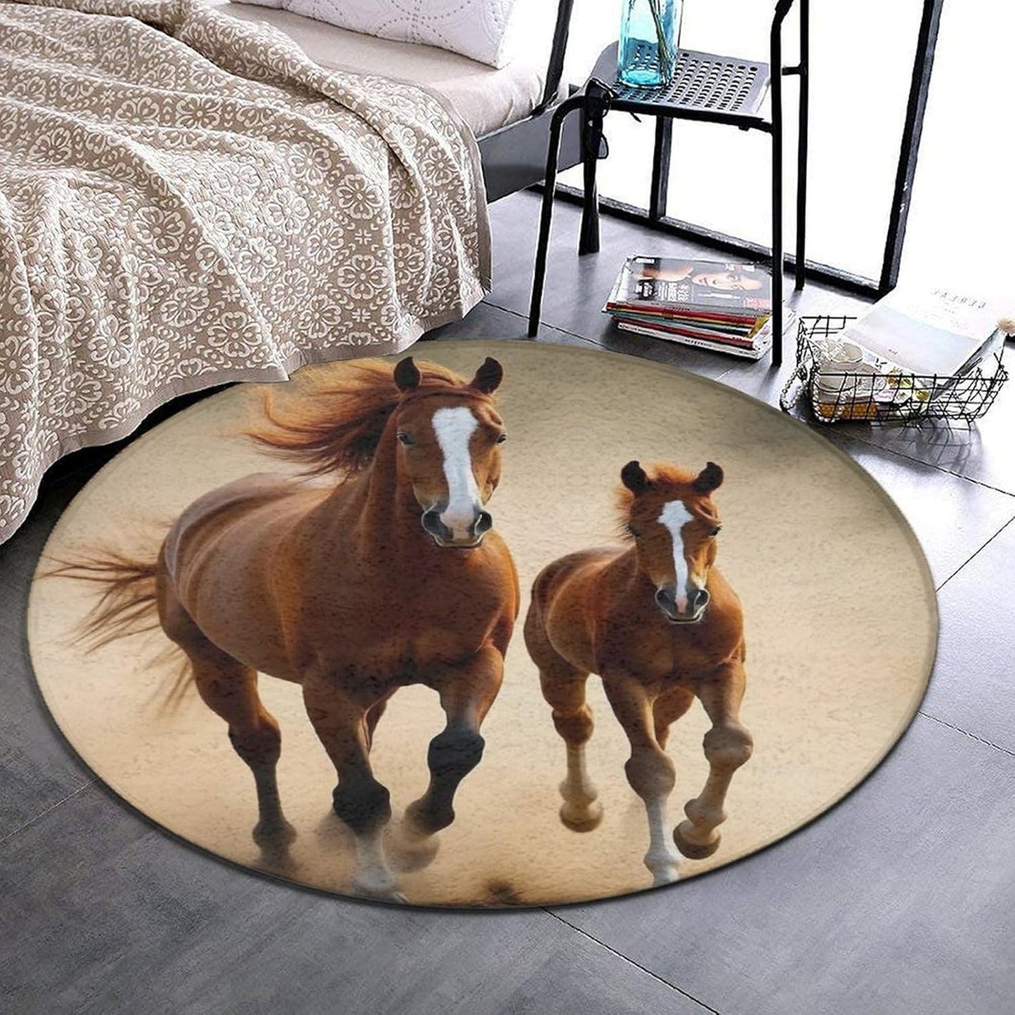 Large Home Decor Mat, Soft Round Yoga Carpet, Non Slip Machine Washable Home Office Circle Rug Gothic Witchy Sun Moon Mushroom Moth