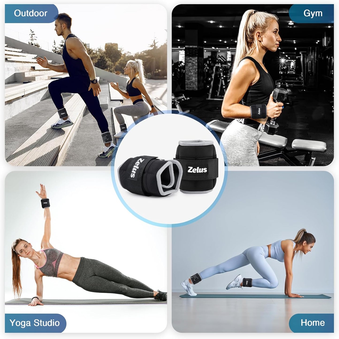 ZELUS 1 Pair Adjustable Ankle Weights, 2 4 6 8 10 lb Modularized Leg Weight Straps for Women Men, Weighted Ankle Weight Set with Removable Sandbags, 1-5 lb per Ankle Strap for Gym Yoga Jogging Walking