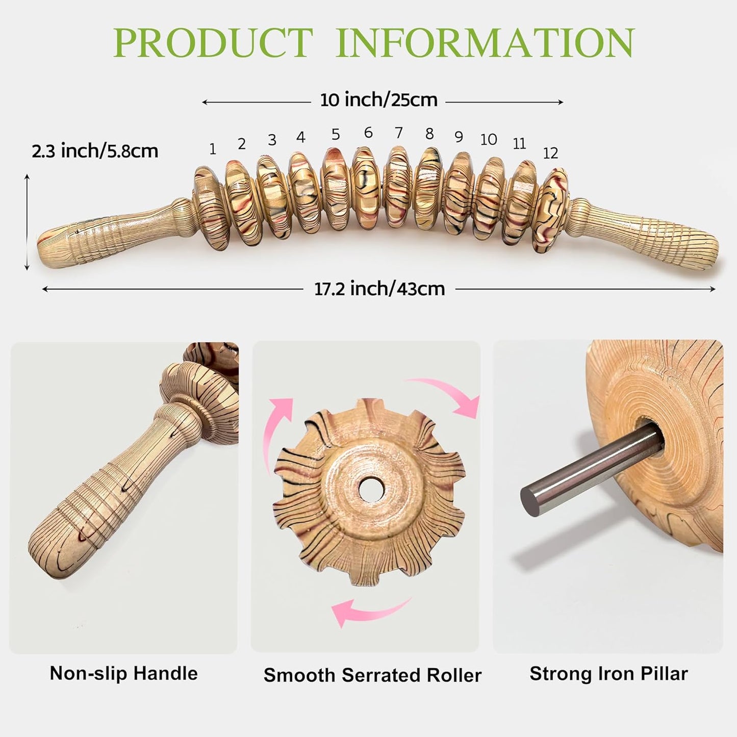 Wooden Massager Handheld Roller Trigger Point Massager Stick for Fascia, Cellulite, Muscle & Abdomen , Body Therapy Massager, Muscle Belly Relief Tool…